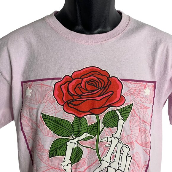 Launder Savage Crewneck Short Sleeve T Shirt M Pink Skeleton Pullover Graphic - Picture 2 of 7
